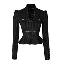 Load image into Gallery viewer, PUNK RAVE Stand Collar Military Uniform Spring Gothic Women Shirts Jacket Halloween Christmas Club Party Lotus Leaf Hem Blouses
