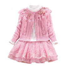 Load image into Gallery viewer, Children&#39;s Sets Christmas Autumn Winter Girls Sweater Coat Cotton Shirt Lace Dress Long Sleeve Hand Beading Princess clothes
