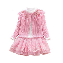 Load image into Gallery viewer, Children&#39;s Sets Christmas Autumn Winter Girls Sweater Coat Cotton Shirt Lace Dress Long Sleeve Hand Beading Princess clothes