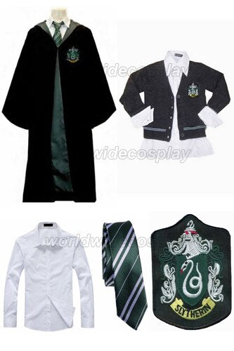 Free Shipping Harry Slytherin Cosplay Robe Cloak Cardigan Sweater Shirt Necktie for Halloween and Christmas