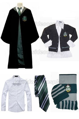 Free Shipping Harry Slytherin House Robe Cloak Sweater Shirt Necktie Hat Scarf Custom Made for Halloween and Christmas