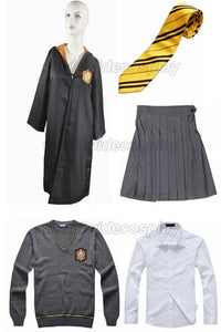 Free Shipping Harry Hufflepuff Cosplay Robe Sweater Shirt Skirt Necktie Custom Made for Halloween and Christmas
