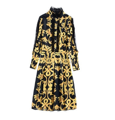 2019 new office lady Long sleeves shirt dress xl A Line spring Clothing party print Women Vintage Christmas Lace dresses Autumn