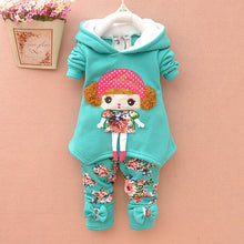 Load image into Gallery viewer, Baby Girls Winter Thicken Warm Wool Christmas Clothing Set Korean Kids Snowsuit Clothes Set Children Hoodies+pant 2pcs Kids Suit