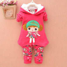 Load image into Gallery viewer, Baby Girls Winter Thicken Warm Wool Christmas Clothing Set Korean Kids Snowsuit Clothes Set Children Hoodies+pant 2pcs Kids Suit