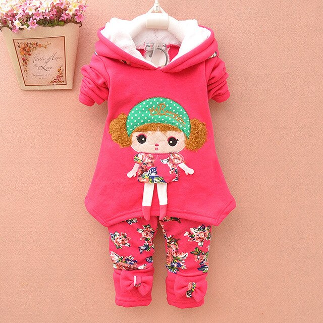 Baby Girls Winter Thicken Warm Wool Christmas Clothing Set Korean Kids Snowsuit Clothes Set Children Hoodies+pant 2pcs Kids Suit