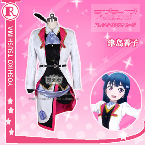 Aqours love live sunshine Tsushima Yoshiko Stage Dress Christmas Cosplay Costume New Year Dress shirt+Pants+Coat+Tie+Vest+Apron