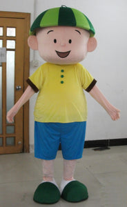 factory sale a little boy mascot costume with yellow shirt and blue pants for adult to wear