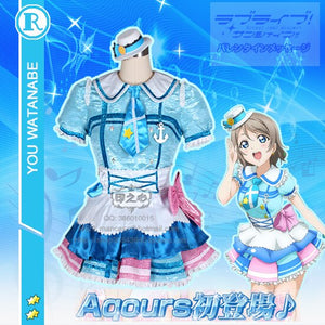 Aqours love live sunshine  Watanabe You Stage Dress Christmas Cosplay Costume New Year Dress Shirt+Skirt+Hat+Tie+Bowknot