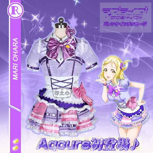 Aqours love live sunshine Mari Ohara Stage Dress Christmas Cosplay Costume New Year Dress Shirt+Skirt+Coat+Headdress+Bowknot