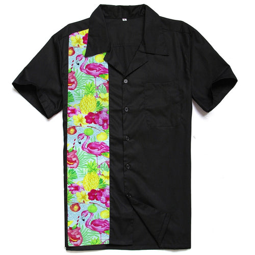 AOWOFS 2018 Fashion Flamingo Shirts Men Rockabilly Short Sleeve Pineapple Print Floral Hawaiian Shirt Men Big Size Beach Clothes