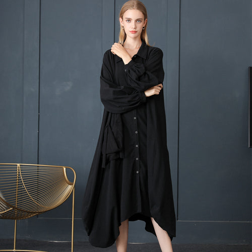 2019 Fall Fat Younger Sister Easy Thin Increase Hypertrophy Code Suit-dress Long Fund Overknee Will Pocket Shirt Skirt