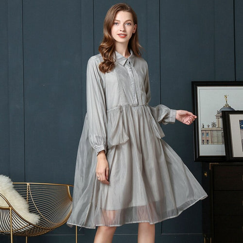 2019 Early Autumn Will Code Suit-dress Temperament Shirt Fat Skirt Mm Thin Western Style Cover The Belly A Word Chiffon Dress