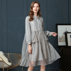 2019 Early Autumn Will Code Suit-dress Temperament Shirt Fat Skirt Mm Thin Western Style Cover The Belly A Word Chiffon Dress