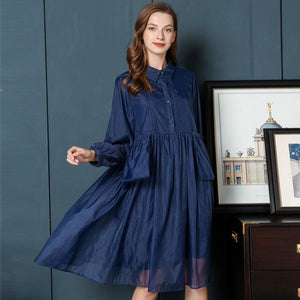2019 Early Autumn Will Code Suit-dress Temperament Shirt Fat Skirt Mm Thin Western Style Cover The Belly A Word Chiffon Dress
