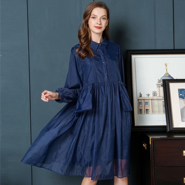 2019 Early Autumn Will Code Suit-dress Temperament Shirt Fat Skirt Mm Thin Western Style Cover The Belly A Word Chiffon Dress