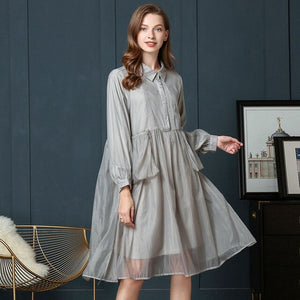 2019 Early Autumn Will Code Suit-dress Temperament Shirt Fat Skirt Mm Thin Western Style Cover The Belly A Word Chiffon Dress