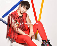 Load image into Gallery viewer, R62 Red sequin dj suit ballroom dance costumes party wears model dress jacket bar vest club pants singer t-shirt show clothing