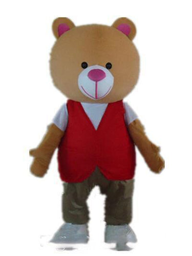 2019 High quality hot a bear mascot costume with a white shirt and red vest for adult to wear
