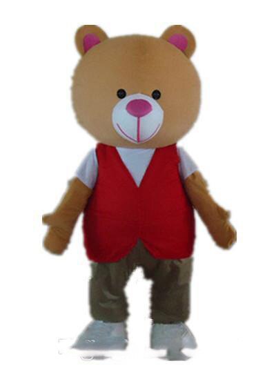 2019 High quality hot a bear mascot costume with a white shirt and red vest for adult to wear
